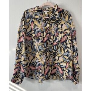 Garnet Hill Easy Linen Shirt 18 Floral European Flax Tropical Lightweight Plus
